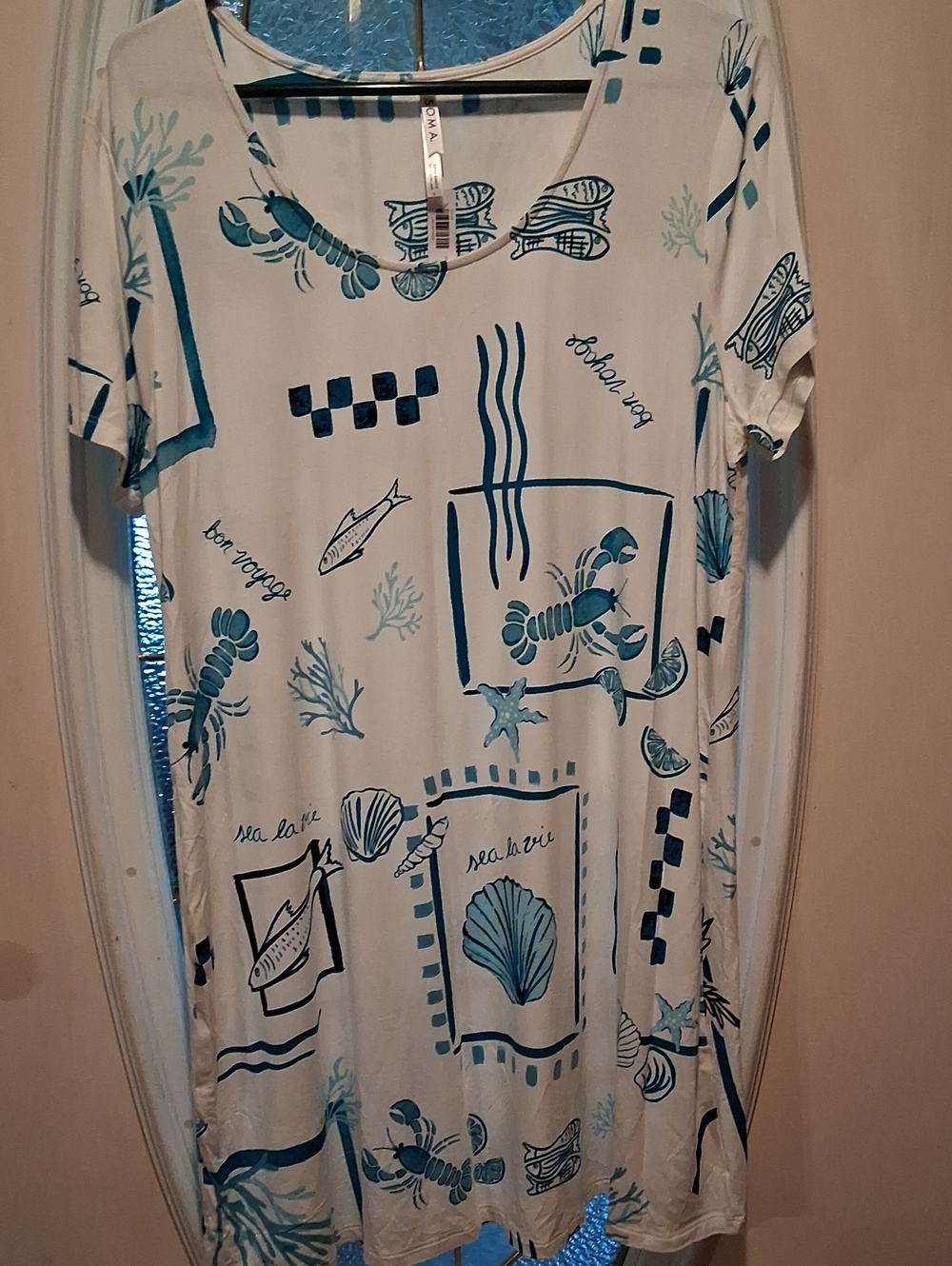 Soma White Short-Sleeve Tee with Teal Nautical Print